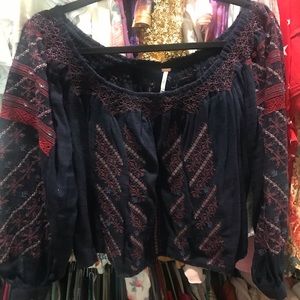 Free People: navy embroidered blouse